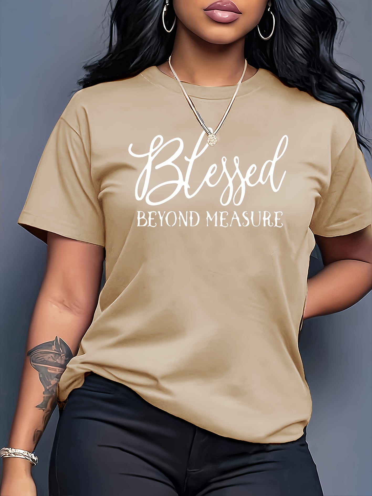 Women'S Inspirational Quote T-Shirt, "Blessed Beyond Measure" White Lettering, Casual Crew Neck Short Sleeve Top, 100% Polyester Knit Fabric, All Season Wear, 180gsm - Orange